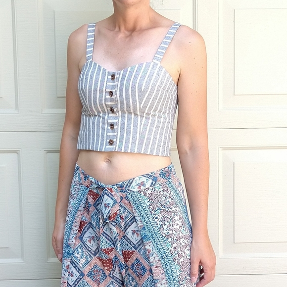 TOP SHOP chambray stripe bustier top S - Picture 2 of 14